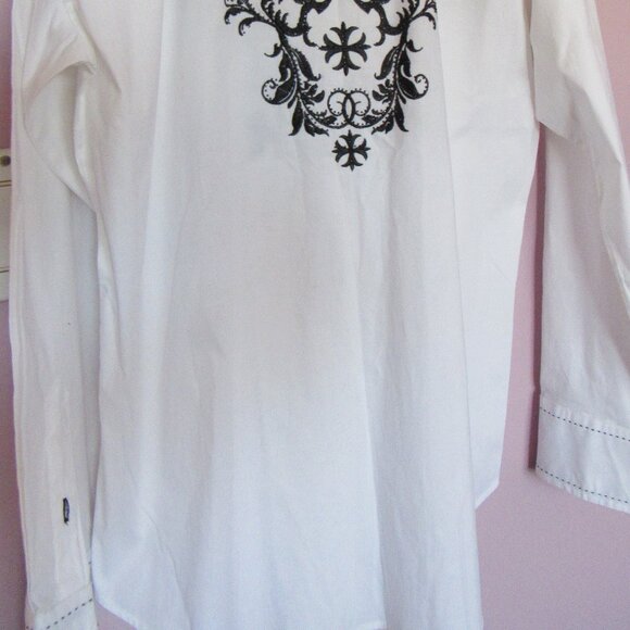 VICTORIOUS White/Black Long Sleeve Button Down Shirt , cotton, made in US - Picture 7 of 8